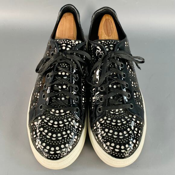 ALAIA Size 9 Black White Perforated Patent Leather Sneakers - Picture 4 of 10